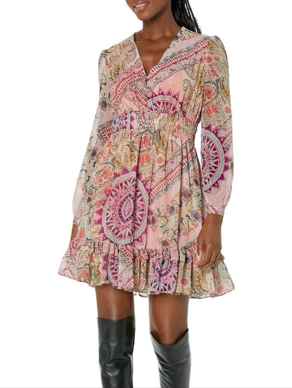 GUESS pink floral long sleeve dress